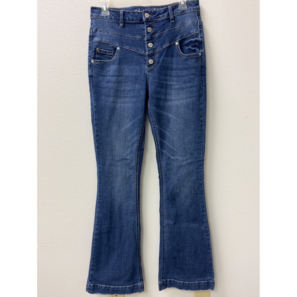Gemma Rae Flare Jeans Womens 9/29 Blue High Rise Button Fly Stretch Retro 70s